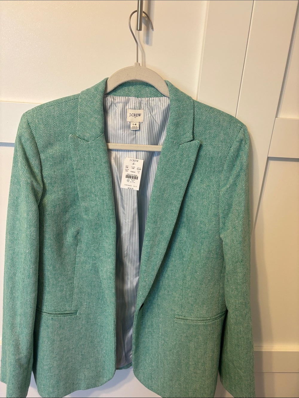J. Crew Factory Mint Green Herringbone Single-Button Blazer
